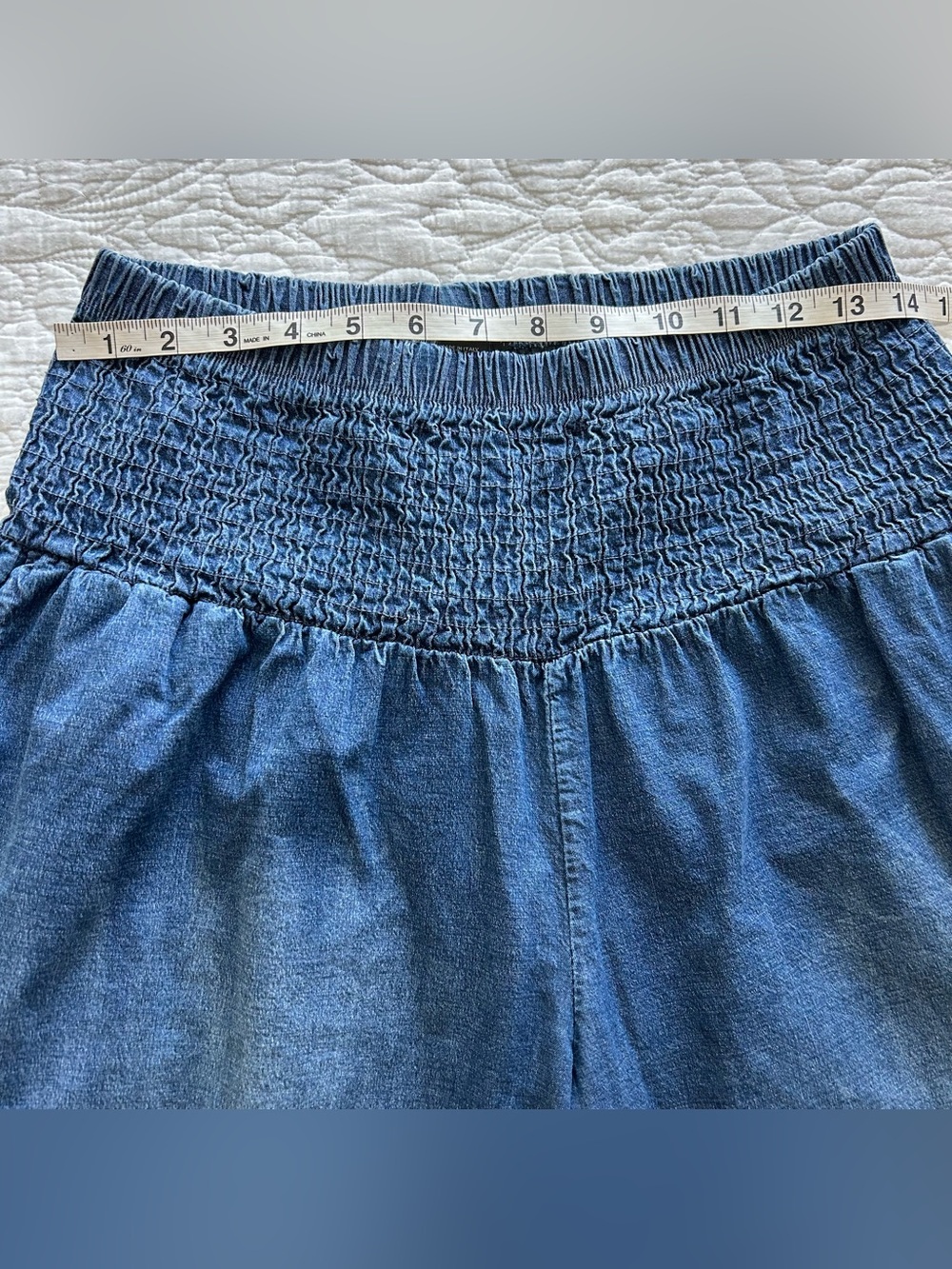 M Made in Italy Smocked Waist Wide Leg Baggy Blue Jeans Women’s XL Boho Cotton - Picture 9 of 11